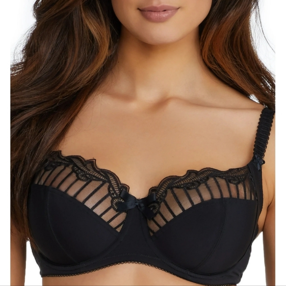 CHARNOS sienna full cup black sheer lace satiny bra sz UK 38G Sexy NWT 38I in US